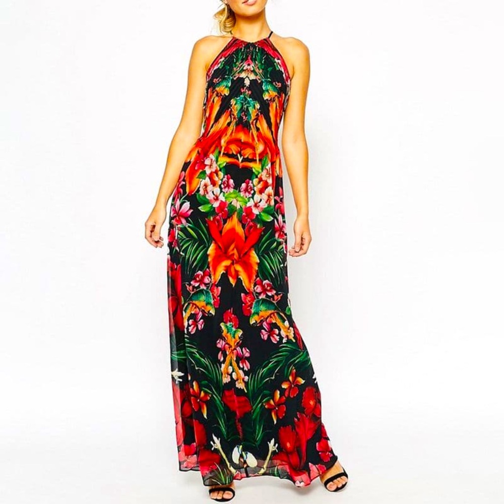NWOT Ted Baker Mircana Tropical Floral Flowy Maxi Dress Sze 4 wedding Ocassion